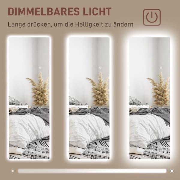 Rootz Fuld længde LED -spejl - dæmpbar - rammeløs - berøringskontrol - Forbedre værelse - 40 cm x 120 cm