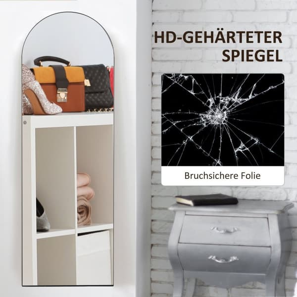 Rootz i full längd spegel - fristående - väggmonterad - HD -glas, anti -shatter, 150x50 cm, svart - elegant och säker design