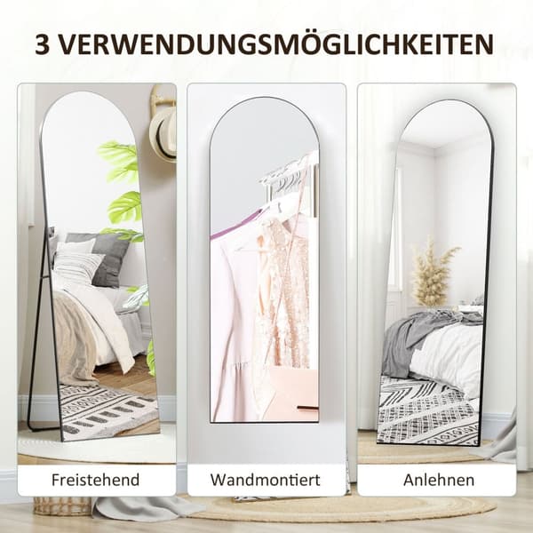 Rootz i full längd spegel - fristående - väggmonterad - HD -glas, anti -shatter, 150x50 cm, svart - elegant och säker design