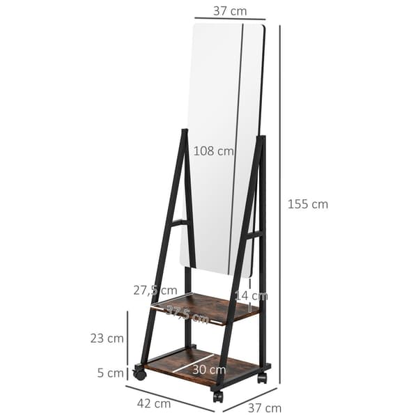 Rootz Standing Mirror - full längd spegel - golvspegel - justerbara vinklar - 42 cm x 37 cm x 155 cm