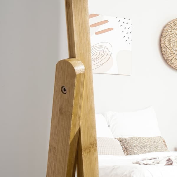Rootz Fritstående spejl med skuffe - Dressing Mirror - Opbevaringsspejl - Bambus MDF - 45L x 30W x 160H cm