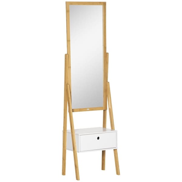 Rootz Fritstående spejl med skuffe - Dressing Mirror - Opbevaringsspejl - Bambus MDF - 45L x 30W x 160H cm