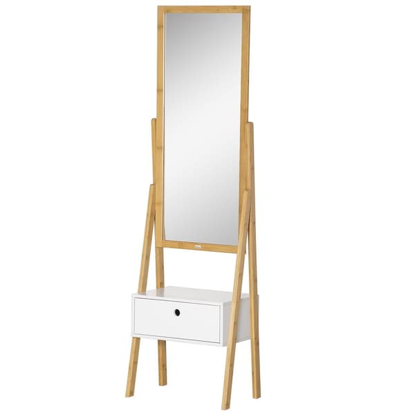 Rootzin vapaasti seisova peili laatikolla - pukeutumispeili - säilytyspeili - bambu mdf - 45l x 30w x 160h cm