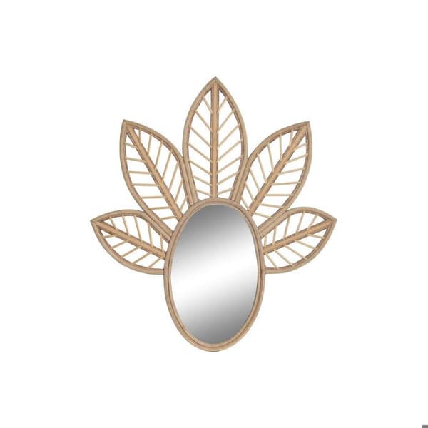 Väggspegel i naturligt glas med ett blad av en växt DKD Home Decor Tropical