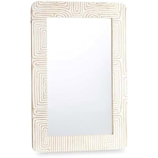 Spegel - PRESENTDEKOR - Vit Brun väggspegel - Trähandtag - 90 x 60 cm - Modern design