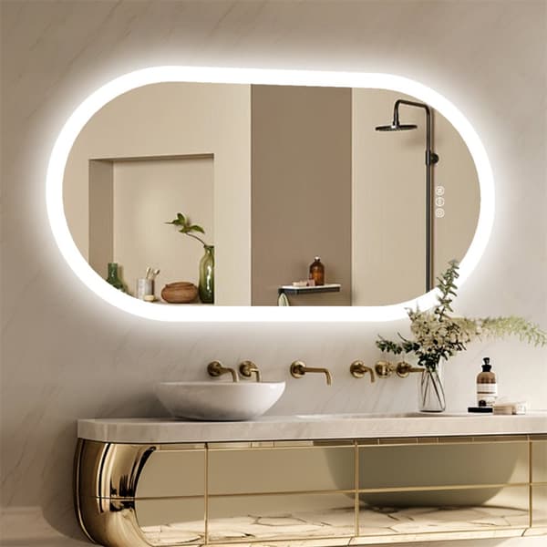 Oval LED-badrumsspegel, hög CRI 95-reflektion, dimbar i 3 färger,VIT, Aluminium