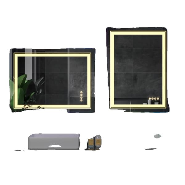 Rektangulär LED-badrumsspegel, touchsensor, RGB-bakgrundsbelysning,70x90 cm (28x36 tum)