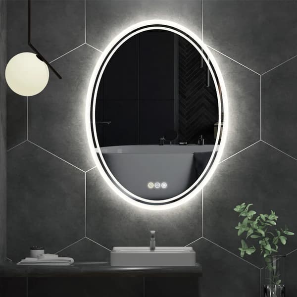Oval badrum LED-spegel, dimbar ljusstyrka, anti-dimfunktion,50x70 cm (20x28 tum)