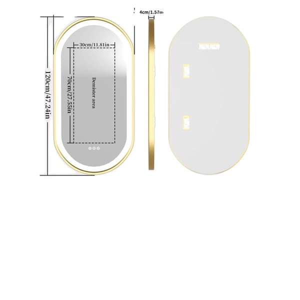 Oval LED Badeværelsesspejl, Anti-Dug Teknologi, Tre Belysningsfarver,60x120 cm
