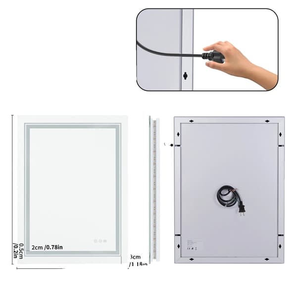 LED Badrumsspegel med Väggmontering, Touch Sensor, Antimoln Funktion,19.7x27.6 i