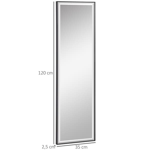 Rootz Wall Mirror - Stor svart spegel - Shatterproof Reflective Surface - Säkerhetsfilm - 120L x 35W cm - Aluminiumlegeringsram
