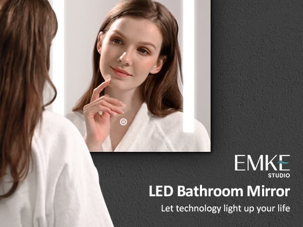 EMKE Badrumsspegel med Belysning, 600x800 mm, Touchbrytare, Immafri, Automatisk Avstängning, LED Badrumsspegel IP44, Horisontell/Vertikal