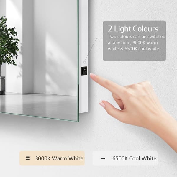 EMKE Badrumsspegel med Belysning, 600x800 mm, LED Badrumsspegel, Mekanisk Brytare, Immafri, 2 Ljusfärger, Minnesfunktion, IP44, Horisontell/Vertikal