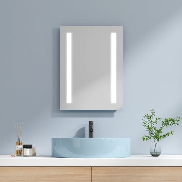 EMKE Badeværelsesspejl med belysning, 450x600 mm, Anti-Dug, 2 Lysfarver, Mekanisk Afbryder, Automatisk Sluk, LED Badeværelsesspejl IP44, Vandret/Ver