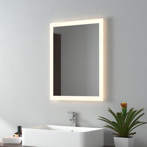 EMKE Badeværelsespejl med Belysning, 45x60 cm, 2 Lysfarver 3000/6500K, Mekanisk Kontakt, Hukommelsesfunktion, Lodret/Vandret, IP44
