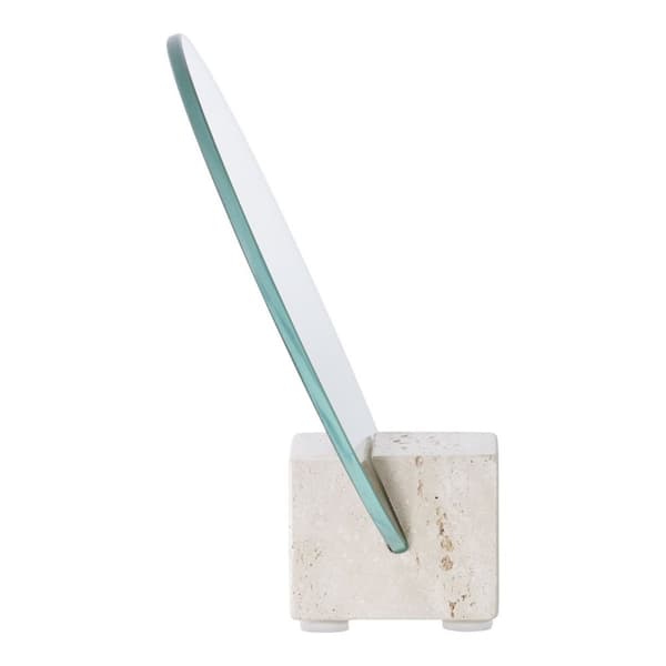 Rootz Pöytäpeili - Vanity Mirror - Koristepeili - Moderni eleganssi - Ø18cm x 18cm x 6,5cm - lasi ja travertiini