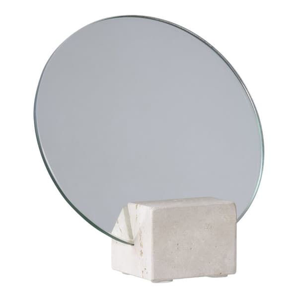 Rootz Pöytäpeili - Vanity Mirror - Koristepeili - Moderni eleganssi - Ø18cm x 18cm x 6,5cm - lasi ja travertiini