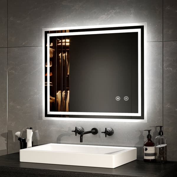 EMKE LED Badeværelsesspejl, 60x50 cm, Belysning 6500K, Touch-kontakt, Dæmpbar, Anti-Dug, Hukommelsesfunktion, Vandret/Lodret, IP44