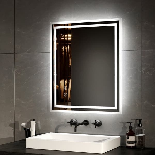 EMKE LED Badeværelsesspejl, 60x50 cm, Belysning 6500K, Touch-kontakt, Dæmpbar, Anti-Dug, Hukommelsesfunktion, Vandret/Lodret, IP44