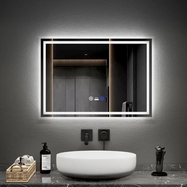 EMKE Smart LED Badeværelsesspejl, 70x50 cm, Bevægelsessensor, Touch-kontakt, 3 Lysfarver, Justerbar Lysstyrke, Anti-Dug, Vandret/Lodret, IP44