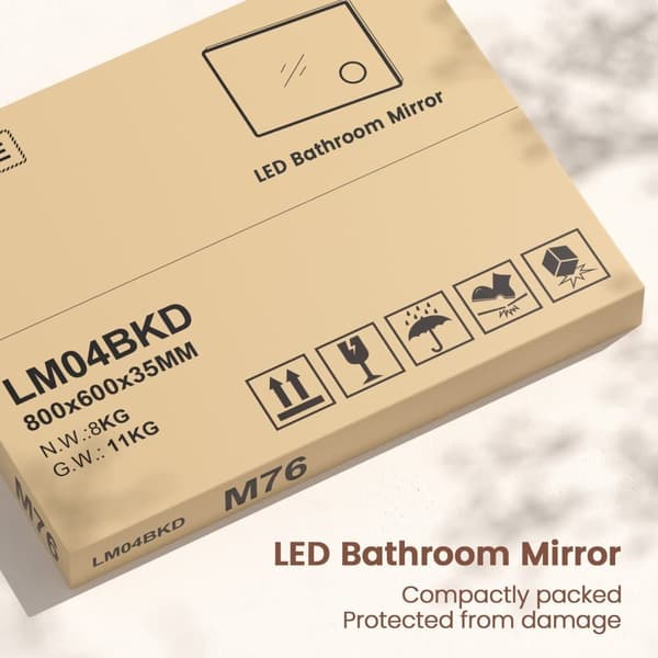 EMKE Smart LED Badeværelsesspejl, 70x50 cm, Bevægelsessensor, Touch-kontakt, 3 Lysfarver, Justerbar Lysstyrke, Anti-Dug, Vandret/Lodret, IP44