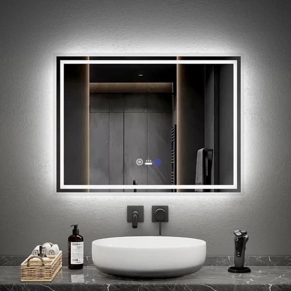 EMKE Smart LED Badeværelsesspejl, 80x60 cm, Bevægelsessensor, Touch-kontakt, 3 Lysfarver, Justerbar Lysstyrke, Anti-Dug, Vandret/Lodret, IP44