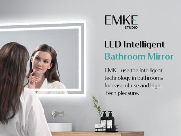 EMKE LED Badrumsspegel, 60x100 cm, 2 Ljusfärger 3000K/6500K, Immafri, Minnesfunktion, Mekanisk Brytare, Horisontell/Vertikal, IP44