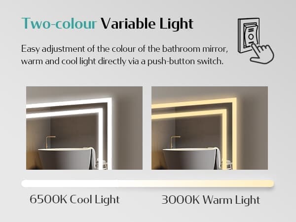 EMKE LED Badrumsspegel, 60x100 cm, 2 Ljusfärger 3000K/6500K, Immafri, Minnesfunktion, Mekanisk Brytare, Horisontell/Vertikal, IP44