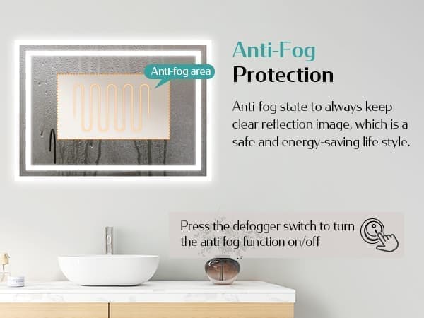 EMKE LED Badrumsspegel, 60x100 cm, 2 Ljusfärger 3000K/6500K, Immafri, Minnesfunktion, Mekanisk Brytare, Horisontell/Vertikal, IP44