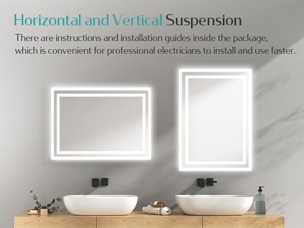 EMKE LED Badrumsspegel, 60x100 cm, 2 Ljusfärger 3000K/6500K, Immafri, Minnesfunktion, Mekanisk Brytare, Horisontell/Vertikal, IP44