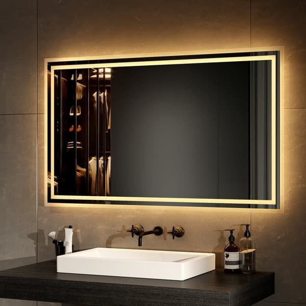 EMKE LED Badrumsspegel, 60x100 cm, 2 Ljusfärger 3000K/6500K, Immafri, Minnesfunktion, Mekanisk Brytare, Horisontell/Vertikal, IP44
