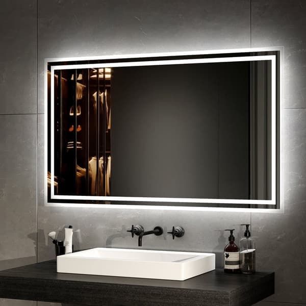 EMKE LED Badrumsspegel, 60x100 cm, 2 Ljusfärger 3000K/6500K, Immafri, Minnesfunktion, Mekanisk Brytare, Horisontell/Vertikal, IP44