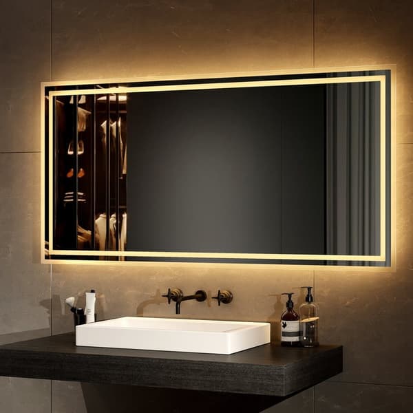 EMKE LED Badeværelsesspejl, 60x120 cm, 2 Lysfarver 3000K/6500K, Anti-Dug, Hukommelsesfunktion, Mekanisk Kontakt, Vandret/Lodret, IP44