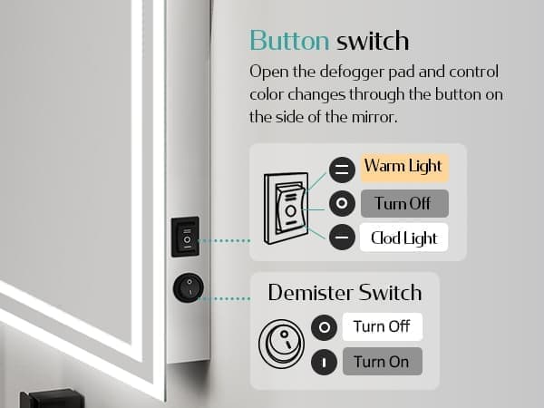 EMKE LED Badrumsspegel, 40x60 cm, 2 Ljusfärger 3000K/6500K, Immafri, Minnesfunktion, Mekanisk Brytare, Horisontell/Vertikal, IP44