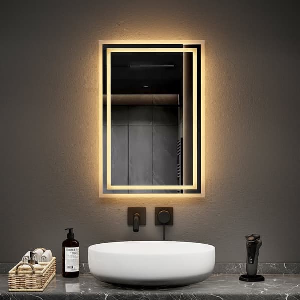 EMKE LED Badrumsspegel, 40x60 cm, 2 Ljusfärger 3000K/6500K, Immafri, Minnesfunktion, Mekanisk Brytare, Horisontell/Vertikal, IP44