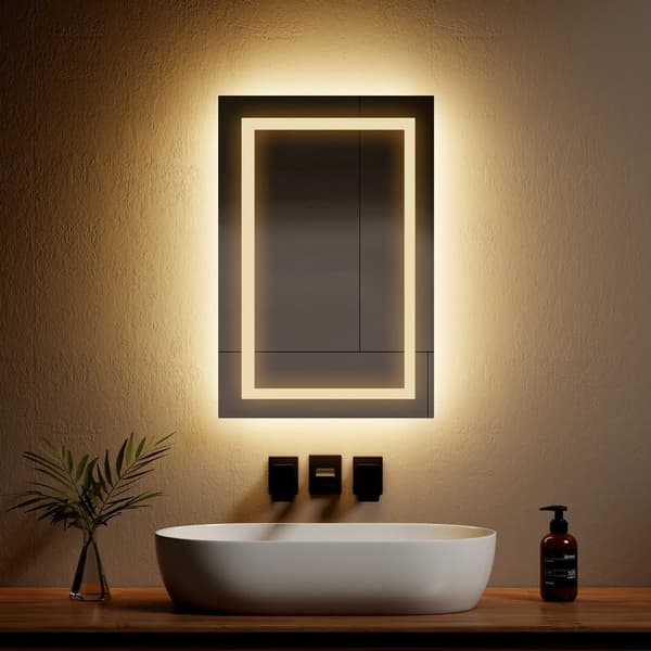 EMKE LED Badeværelsesspejl, 40x60 cm, Anti-Dug, 2 Lysfarver, Mekanisk Kontakt, Hukommelsesfunktion, IP44