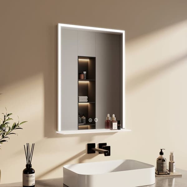 EMKE Badrumsspegel med Hylla, 50x70 cm, LED, Touch, Immafri, Minnesfunktion, IP44
