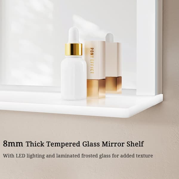 EMKE Badrumsspegel med Hylla & LED, 80x60 cm, Touch, Immafri, Minnesfunktion, Modern Design, IP44