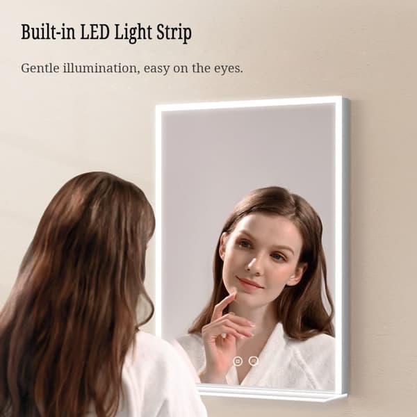 EMKE Badrumsspegel med Hylla & LED, 80x60 cm, Touch, Immafri, Minnesfunktion, Modern Design, IP44