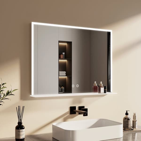 EMKE Badrumsspegel med Hylla & LED, 80x60 cm, Touch, Immafri, Minnesfunktion, Modern Design, IP44