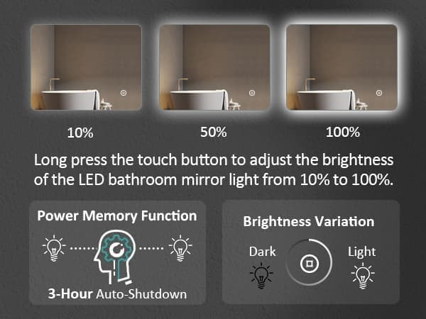 EMKE LED Badeværelsesspejl, 70x50 cm, Touch, Dæmpbar, Cold White Light 6500K, Anti-dug, Energieffektiv, Auto Off, IP44, Horisontal/Vert