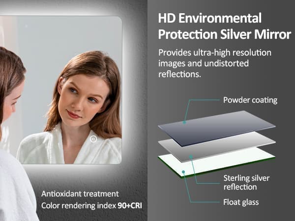 EMKE LED Badeværelsesspejl, 70x50 cm, Touch, Dæmpbar, Cold White Light 6500K, Anti-dug, Energieffektiv, Auto Off, IP44, Horisontal/Vert