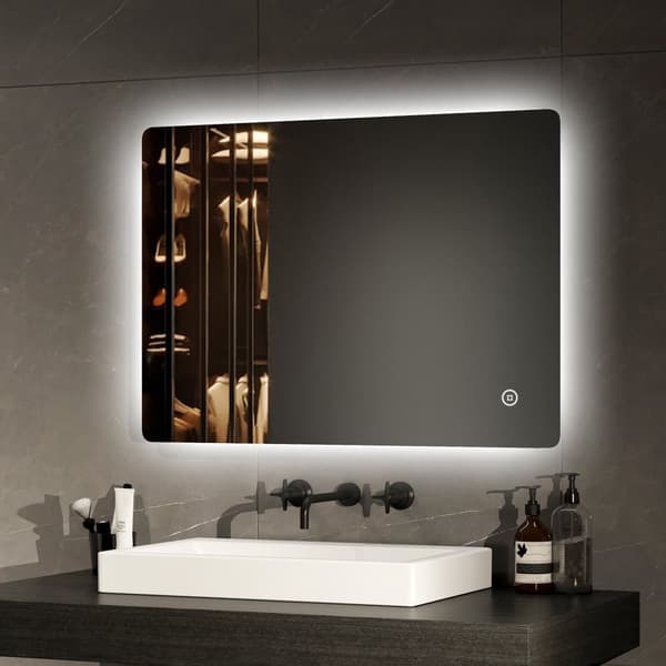 EMKE LED Badeværelsesspejl, 70x50 cm, Touch, Dæmpbar, Cold White Light 6500K, Anti-dug, Energieffektiv, Auto Off, IP44, Horisontal/Vert