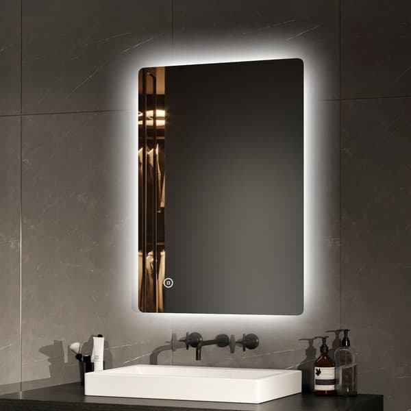 EMKE LED Badeværelsesspejl, 70x50 cm, Touch, Dæmpbar, Cold White Light 6500K, Anti-dug, Energieffektiv, Auto Off, IP44, Horisontal/Vert