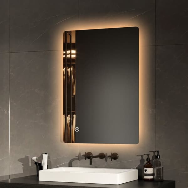 EMKE LED Badeværelsesspejl, 70x50 cm, Touch, Dæmpbar, 3 Lysfarver 3000/4000/6500K, Anti-Dug, Energieffektiv, Auto Off, IP44, Hor/Vert