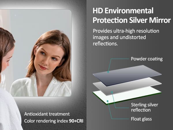 EMKE LED Badeværelsesspejl, 80x60 cm, Touch, Dæmpbar, Koldt Hvidt Lys 6500K, Dugfri, Energieffektiv, Auto Off, IP44, Hor/Vert