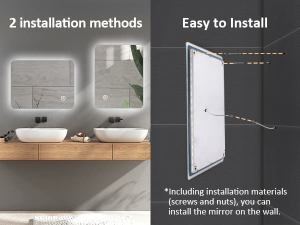 EMKE LED Badeværelsesspejl, 80x60 cm, Touch, Dæmpbar, Koldt Hvidt Lys 6500K, Dugfri, Energieffektiv, Auto Off, IP44, Hor/Vert