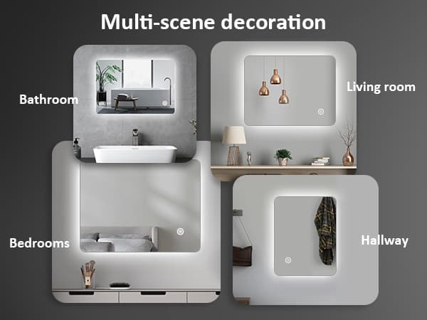 EMKE LED Badeværelsesspejl, 80x60 cm, Touch, Dæmpbar, Koldt Hvidt Lys 6500K, Dugfri, Energieffektiv, Auto Off, IP44, Hor/Vert