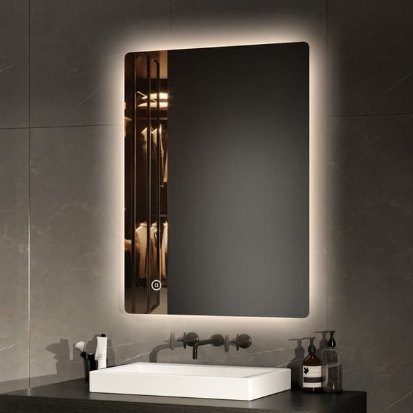 EMKE LED Badeværelsesspejl, 80x60 cm, Touch, Dæmpbar, 3 Lysfarver 3000/4000/6500K, Energieffektiv, Auto Off, IP44, Hor/Vert