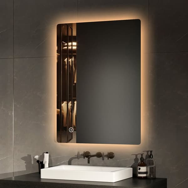 EMKE LED Badeværelsesspejl, 80x60 cm, Touch, Dæmpbar, 3 Lysfarver 3000/4000/6500K, Energieffektiv, Auto Off, IP44, Hor/Vert